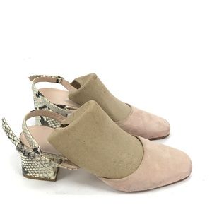 Aska Suede‎ Pink Snakeskin Heels Round Toe 35